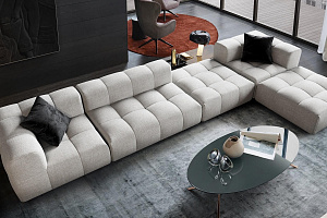 Легкий бескаркасный диван Квадро с пуфом, тренд года, выбор дизайнеров, модульный диван на заказ по вашим размерам